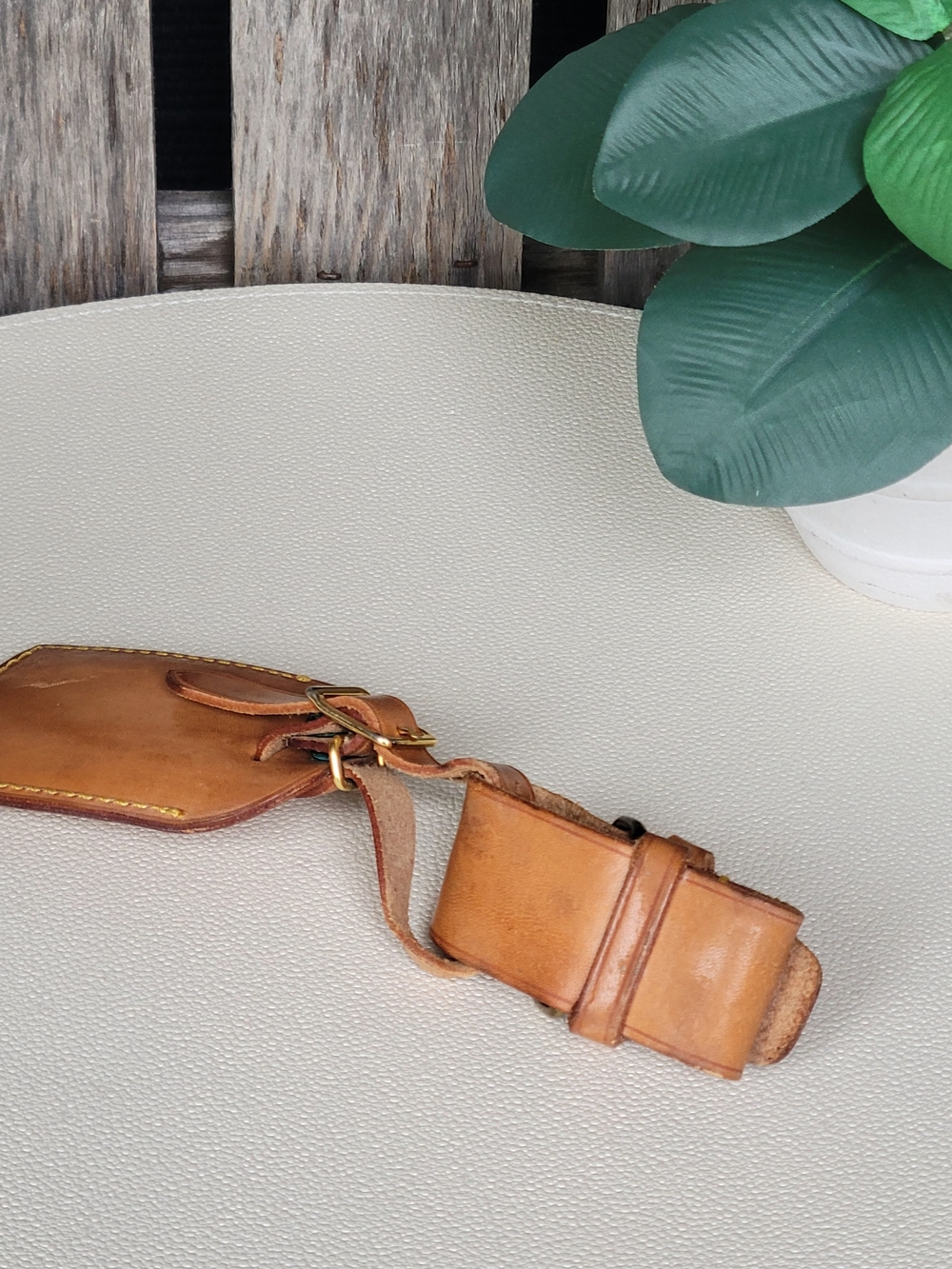 Louis Vuitton Luggage ID Tag & Handle Strap Yellow Stitching and Brass Buckle - Picture 10 of 14